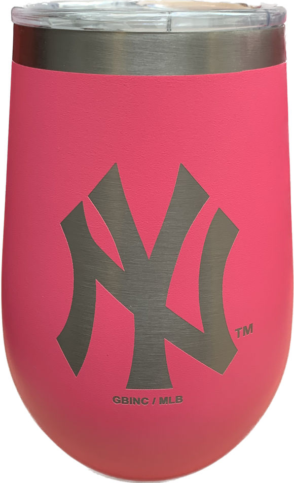 New York Yankees MLB Baseball Namaka Golfing Buddies 12oz. Wine Tumbler With Lid - Pink