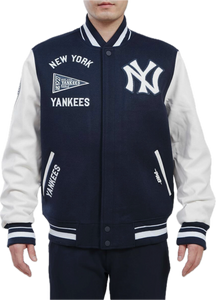 Men's Navy/White New York Yankees Pro Standard Crest Wool Varsity Jacket