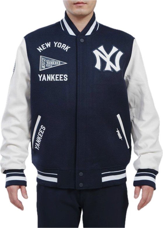 Men's Navy/White New York Yankees Pro Standard Crest Wool Varsity Jacket