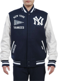 Men's Navy/White New York Yankees Pro Standard Crest Wool Varsity Jacket