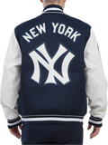 Men's Navy/White New York Yankees Pro Standard Crest Wool Varsity Jacket