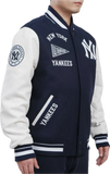 Men's Navy/White New York Yankees Pro Standard Crest Wool Varsity Jacket