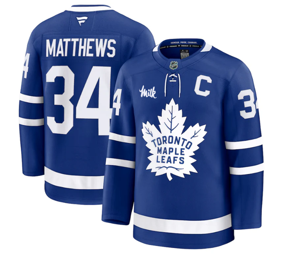 Men's Toronto Maple Leafs Auston Matthews Fanatics Blue Captain Patch Home Premium Jersey - With Milk