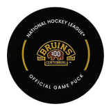 2023-24 NHL Boston Bruins Centennial Year Official Game Puck Design- in Cube