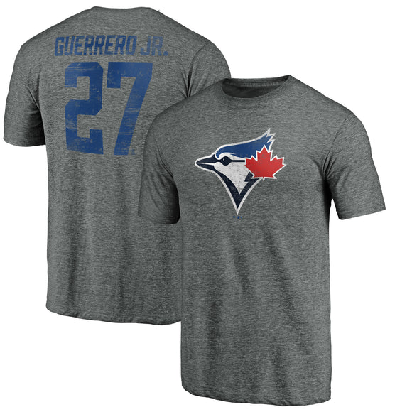 Men's Toronto Blue Jays Fanatics Branded Heathered Gray Vladimir Guerrero Jr. Heritage Tri-Blend T-Shirt