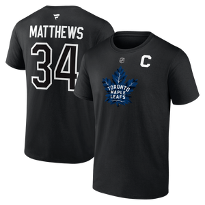 Men's Toronto Maple Leafs Auston Matthews Fanatics Branded Black Logo Authentic Stack Name & Number With C - T-Shirt