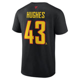 Men's Vancouver Canucks Quinn Hughes Fanatics Branded Black Authentic Stack Name & Number T-Shirt