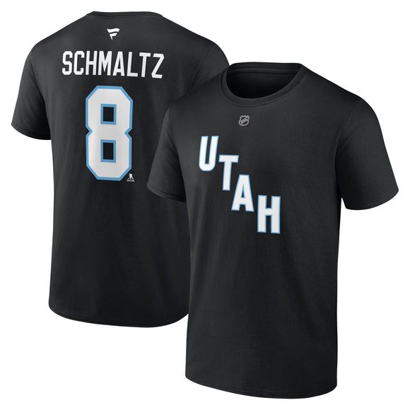 Men's Utah Hockey Club Nick Schmaltz Fanatics Black Authentic Stack Name & Number T-Shirt