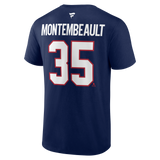 Men's Montreal Canadiens Sam Montembeault Fanatics Branded Navy Authentic Stack – Name & Number T-Shirt