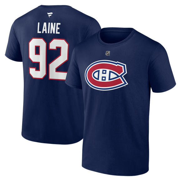 Men's Montreal Canadiens Patrik Laine Fanatics Branded Navy Authentic Stack – Name & Number T-Shirt