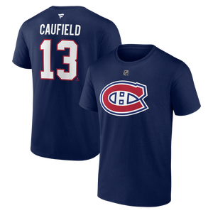 Men's Montreal Canadiens Cole Caufield Fanatics Branded Navy Authentic Stack – Name & Number T-Shirt