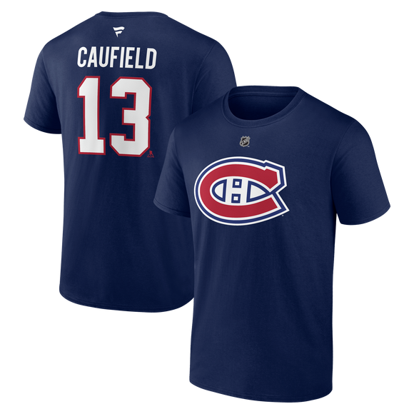 Men's Montreal Canadiens Cole Caufield Fanatics Branded Navy Authentic Stack – Name & Number T-Shirt