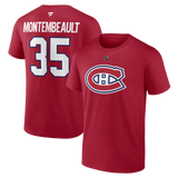 Men's Montreal Canadiens Sam Montembeault Fanatics Branded Red Authentic Stack – Name & Number T-Shirt