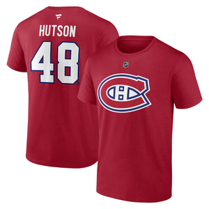 Men's Montreal Canadiens Lane Hutson Fanatics Branded Red Authentic Stack – Name & Number T-Shirt