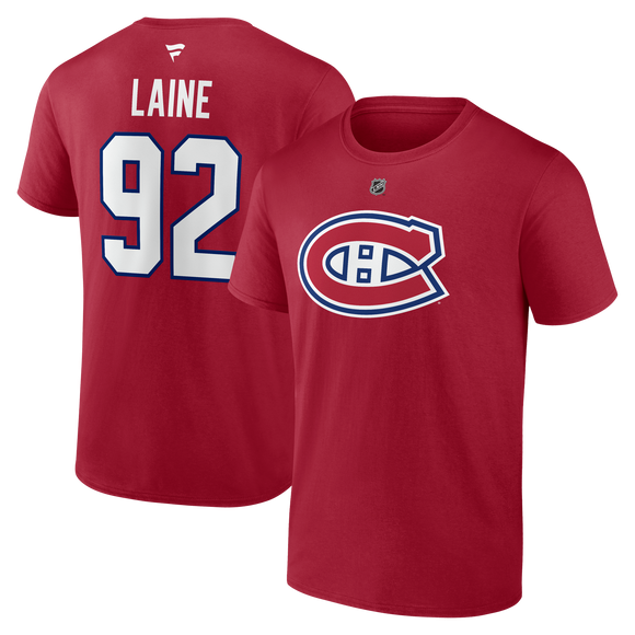 Men's Montreal Canadiens Patrik Laine Fanatics Branded Red Authentic Stack – Name & Number T-Shirt