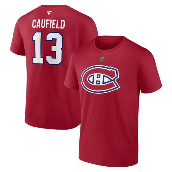 Men's Montreal Canadiens Cole Caufield Fanatics Branded Red Authentic Stack – Name & Number T-Shirt