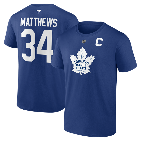 Men's Toronto Maple Leafs Auston Matthews Fanatics Branded Blue Logo Authentic Stack Name & Number With C - T-Shirt