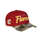 Men's Calgary Flames Script NHL New Era 9Forty A-Frame Snapback Hat - Red/RealTree