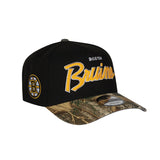Men's Boston Bruins Script NHL New Era 9Forty A-Frame Snapback Hat - Black/RealTree