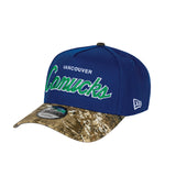Men's Vancouver Canucks Script NHL New Era 9Forty A-Frame Snapback Hat - Royal/RealTree