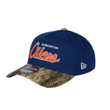 Men's Edmonton Oilers Script NHL New Era 9Forty A-Frame Snapback Hat - Royal/RealTree