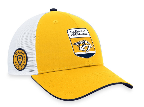Men's Nashville Predators Fanatics Branded Gold 2023 NHL Draft On Stage Trucker Adjustable Hat