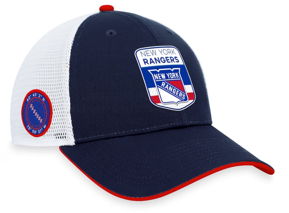 Men's New York Rangers Fanatics Branded Navy 2023 NHL Draft On Stage Trucker Adjustable Hat