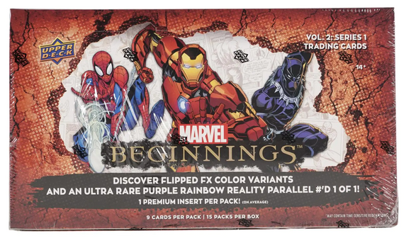 2022 Upper Deck Marvel Beginnings Volume 2 Series 1 Trading Cards Box 15 Packs Per Box, 9 Cards Per Pack