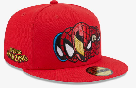 Men s Marvel Comics Beyond Spiderman Mask Through The Ages Red 59Fifty Bleacher Bum Collectibles