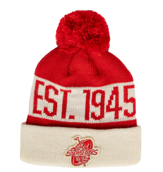 Calgary Stampeders 2023 New Era Turf Traditions Cuffed Pom Knit Hat - Red