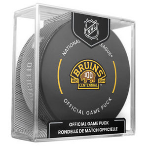 2023-24 NHL Boston Bruins Centennial Year Official Game Puck Design- in Cube