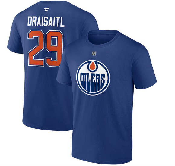 Leon Draisaitl Edmonton Oilers Fanatics Branded Authentic Stack Name and Number T-Shirt - Royal