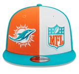 Men's New Era Orange/Teal Miami Dolphins 2023 Sideline Primary Logo 9FIFTY Snapback Hat