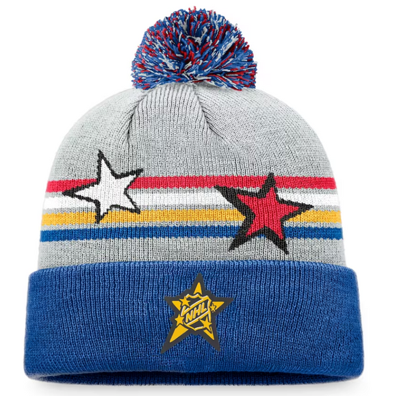 Youth Fanatics Branded 2024 NHL All-Star Game Cuffed Knit Hat with Pom - Gray/Royal