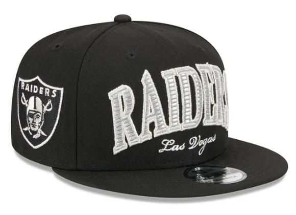 Men's New Era Black Las Vegas Raiders Golden Tall Text 9FIFTY Snapback Hat