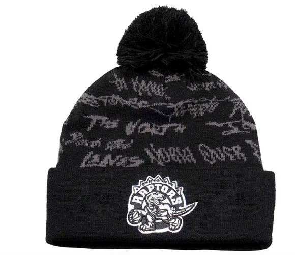 Men's Mitchell & Ness Black Toronto Raptors Meaningful Words Cuffed Knit Hat with Pom