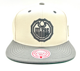 Men’s NHL Edmonton Oilers Mitchell & Ness Black Tape Snapback Hat – Beige