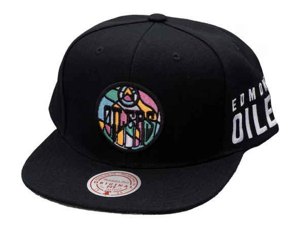Edmonton Oilers Mitchell & Ness Colour Stained Glass Snapback Hat - Black