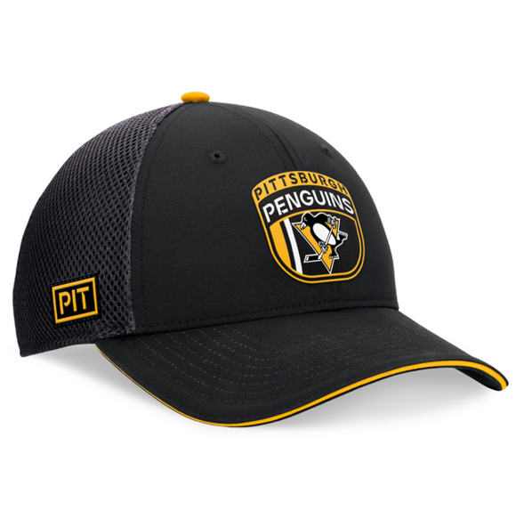 Men's Pittsburgh Penguins Fanatics 2024 NHL Draft On Stage Trucker Adjustable Hat - Black