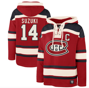 Men's Montreal Canadiens Nick Suzuki '47 Red Lacer Player Name Men's Montreal Canadiens Nick Suzuki '47 Red Lacer Player Name