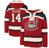 Men's Montreal Canadiens Nick Suzuki '47 Red Lacer Player Name & Number Pullover Hoodie