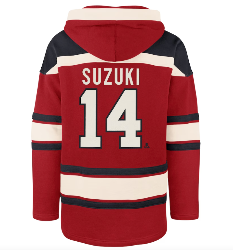Men's Montreal Canadiens Nick Suzuki '47 Red Lacer Player Name