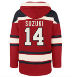 Men's Montreal Canadiens Nick Suzuki '47 Red Lacer Player Name & Number Pullover Hoodie