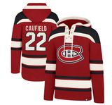 Cole Caufield Montreal Canadiens '47 Lacer Player Name & Number - Lace-Up Pullover Hoodie - Red