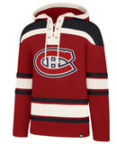 Cole Caufield Montreal Canadiens '47 Lacer Player Name & Number - Lace-Up Pullover Hoodie - Red