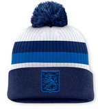 Youth Finland Fanatics Black/Blue 2025 4 Nations Face-Off Cuffed Knit Hat with Pom