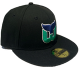 Men's New Era Black Hartford Whalers NHL Hockey Custom 59FIFTY Fitted Hat