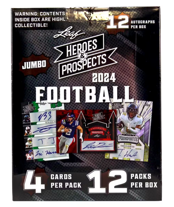 2024 Leaf Heroes & Prospects Football Hobby Jumbo Box 12 Packs per Box, 4 Cards per Pack