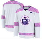 Men's Edmonton Oilers Fanatics White 2024 Hockey Fights Cancer Practice Jersey