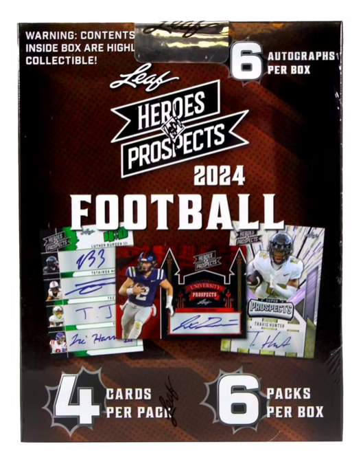 2024 Leaf Heroes & Prospects Football Hobby Box 6 Packs per Box, 4 Cards per Pack